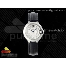 AF공장 까르띠에 발롱블루 28mm 다이아몬드다이얼 블랙가죽스트랩 Ballon Bleu Ladies 28mm SS AF 1:1 Best Edition White Diamonds Dial Bezel on Black Leather Strap Ronda Quartz