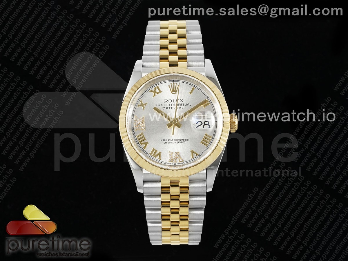 AP공장 롤렉스 데이저스트 36 옐로우골드콤비 실버다이얼 로만인덱스 브레이슬릿 DateJust 36 126233 APF 1:1 Best Edition 904L Steel Silver Diamond Roman Dial on Jubilee Bracelet VR3235