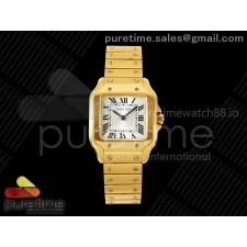 8848공장 까르띠에 산토스 스몰 옐로우골드금통 화이트다이얼 브레이슬릿 Santos 27mm YG 8848F 1:1 Best Edition Silver Dial on YG Bracelet Quartz